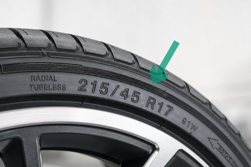 Misura del pneumatico stampata sul fianco: 215/45 R17 91W